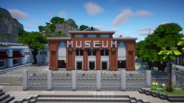 Le musée de Montello City, son fronton MUSEUM et sa grille d’entrée, la falaise en arrière-plan